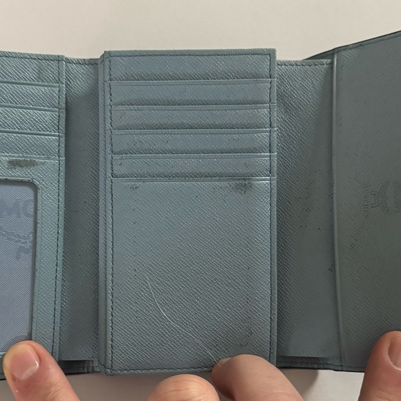 MCM Blue Studded Trifold Wallet - Picture 8 of 11